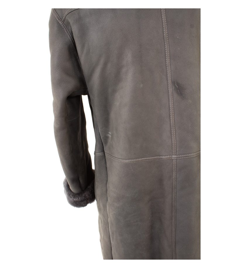 Andrè Löffler Damen Mantel Shearling Kapuze Gr. ca. XL Grau Lammfell Echtleder – Foto 5