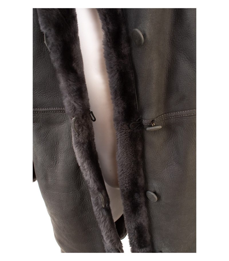 Andrè Löffler Damen Mantel Shearling Kapuze Gr. ca. XL Grau Lammfell Echtleder – Foto 6