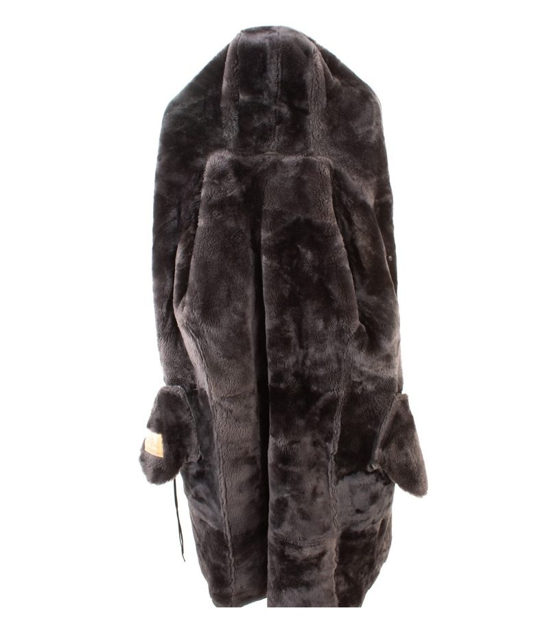 Andrè Löffler Damen Mantel Shearling Kapuze Gr. ca. XL Grau Lammfell Echtleder – Foto 7