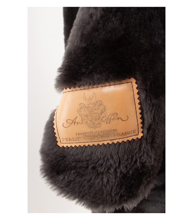Andrè Löffler Damen Mantel Shearling Kapuze Gr. ca. XL Grau Lammfell Echtleder – Foto 8