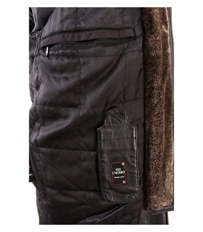 Armand Thiery Herren Lederjacke Winter Gr. S Fellkragen Warm Schwarz Echtleder – Foto 9