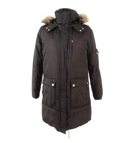 DKNY Damen - Mantel Wintermantel Jacke Kapuze Kunstfell Gr. M Braun Daunen