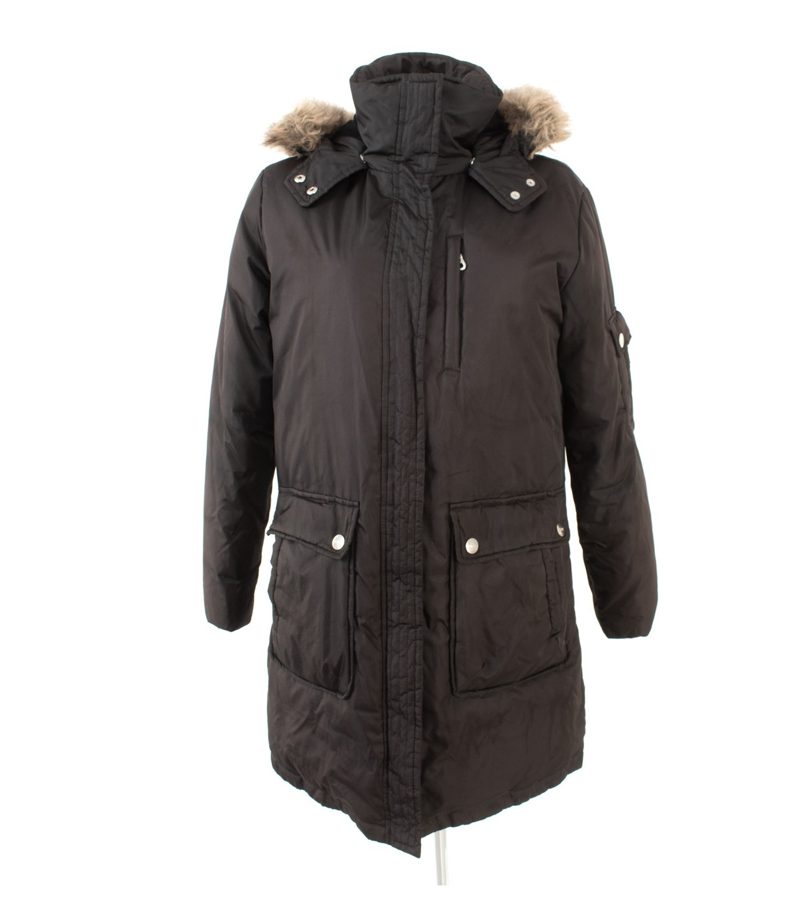 DKNY Damen - Mantel Wintermantel Jacke Kapuze Kunstfell Gr. M Braun Daunen – Foto 1