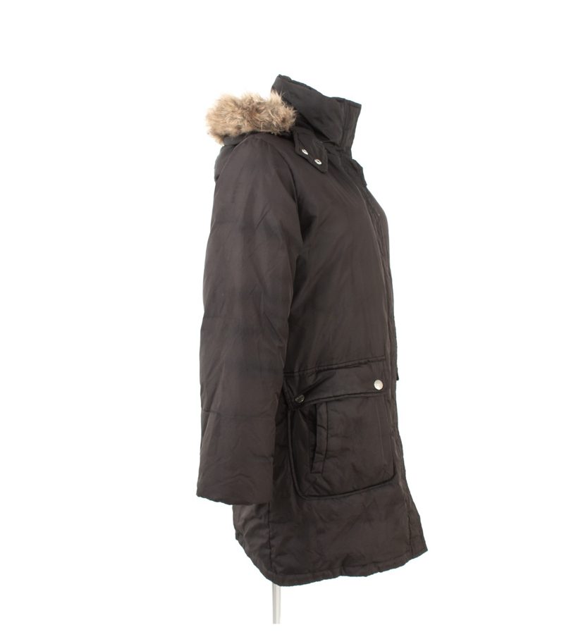 DKNY Damen - Mantel Wintermantel Jacke Kapuze Kunstfell Gr. M Braun Daunen – Foto 2