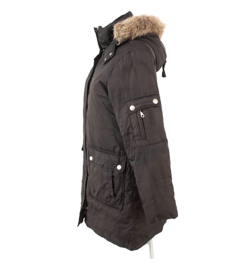 DKNY Damen - Mantel Wintermantel Jacke Kapuze Kunstfell Gr. M Braun Daunen – Foto 3