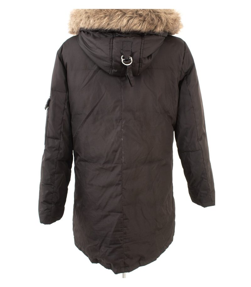 DKNY Damen - Mantel Wintermantel Jacke Kapuze Kunstfell Gr. M Braun Daunen – Foto 4