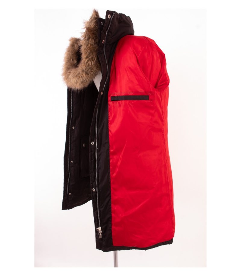 DKNY Damen - Mantel Wintermantel Jacke Kapuze Kunstfell Gr. M Braun Daunen – Foto 8
