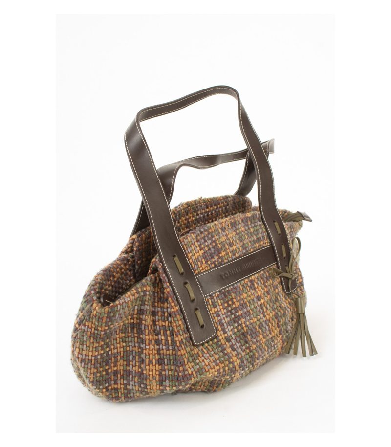 Tommy Hilfiger Damen Tasche Woll-Mischung Lederhenkel Multi-Color Tweed – Foto 3