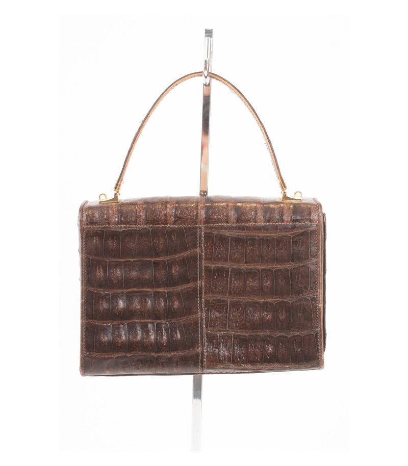 Vintage Damen Handtasche Echt Geprägt Glänzend Edle Klassik Braun Leder – Foto 2