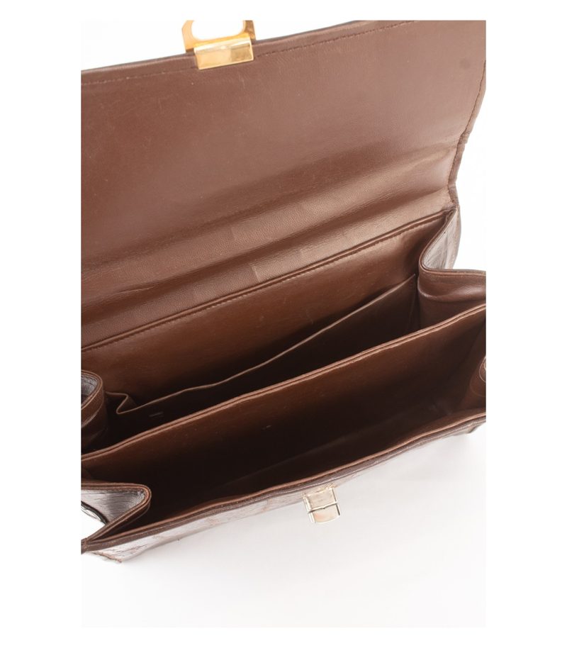 Vintage Damen Handtasche Echt Geprägt Glänzend Edle Klassik Braun Leder – Foto 5