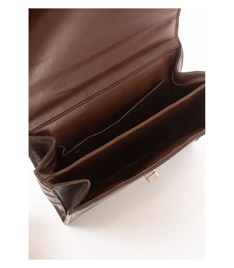 Vintage Damen Handtasche Echt Geprägt Glänzend Edle Klassik Braun Leder – Foto 8