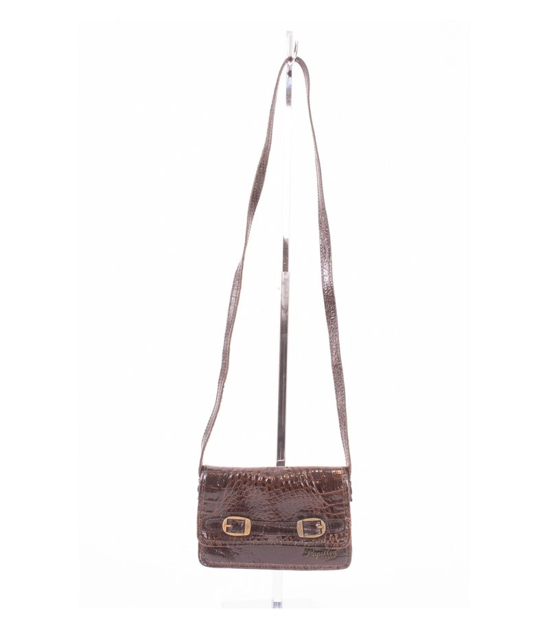 Papillon Paris Damen Umhängetasche Glanz Vintage Braun Leder – Foto 2