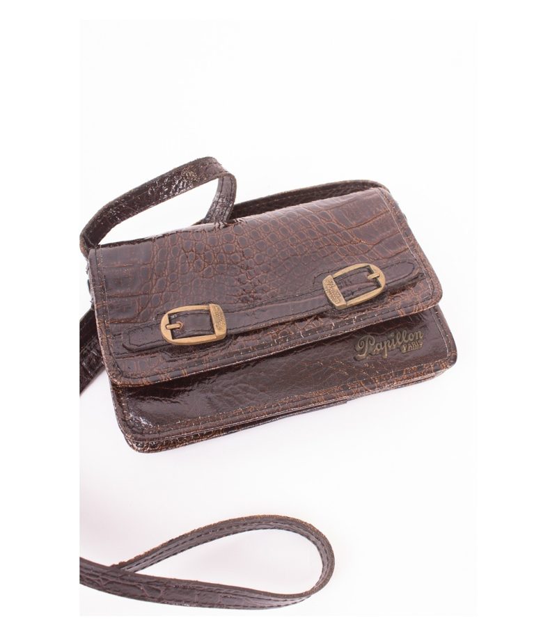 Papillon Paris Damen Umhängetasche Glanz Vintage Braun Leder – Foto 4