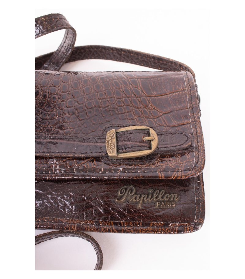 Papillon Paris Damen Umhängetasche Glanz Vintage Braun Leder – Foto 5