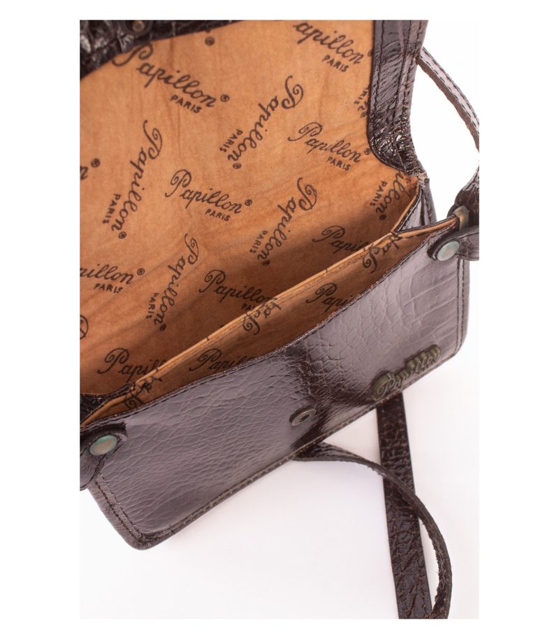 Papillon Paris Damen Umhängetasche Glanz Vintage Braun Leder – Foto 6