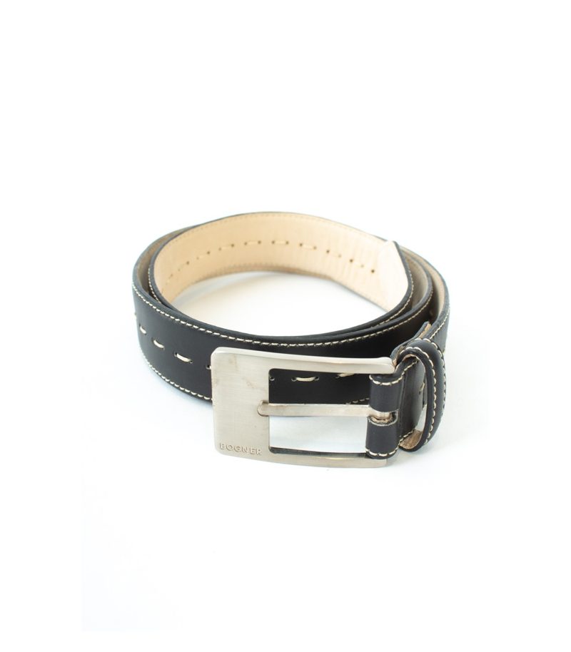 Bogner Unisex Gürtel Kontrastnaht Metallschnalle Schwarz Leder – Foto 2