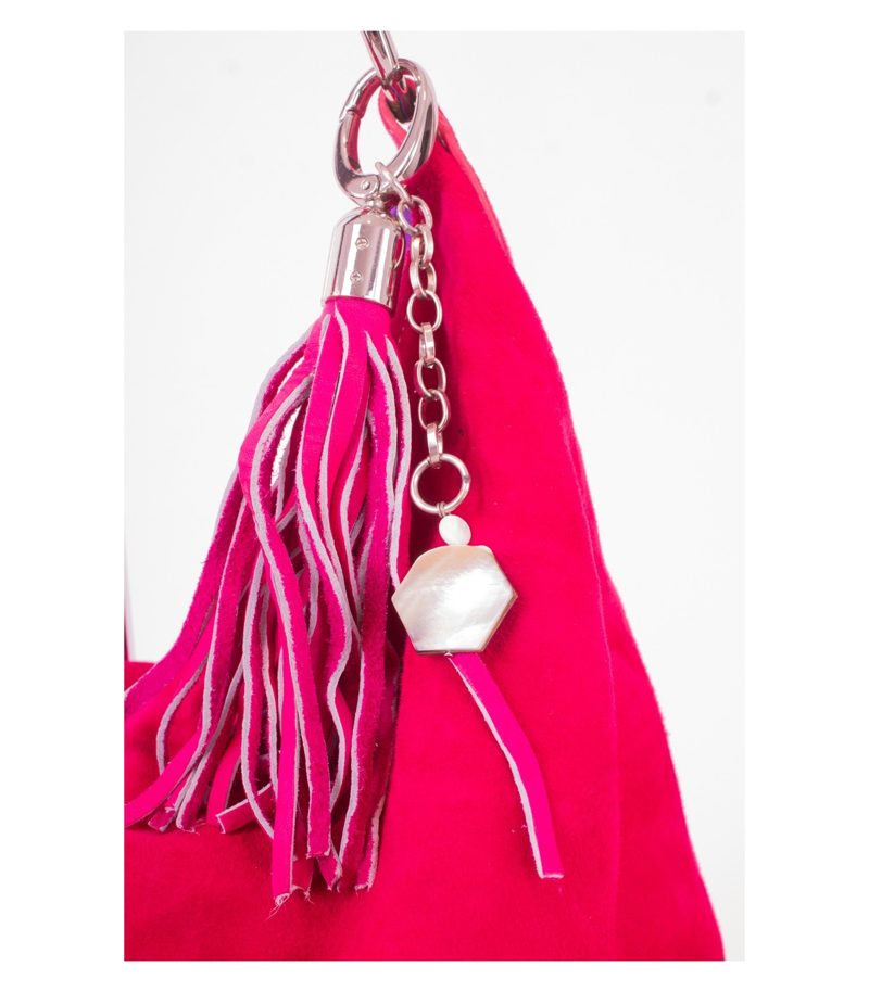 Damentasche Schultertasche Wildleder Quaste & Anhänger Pink – Foto 2