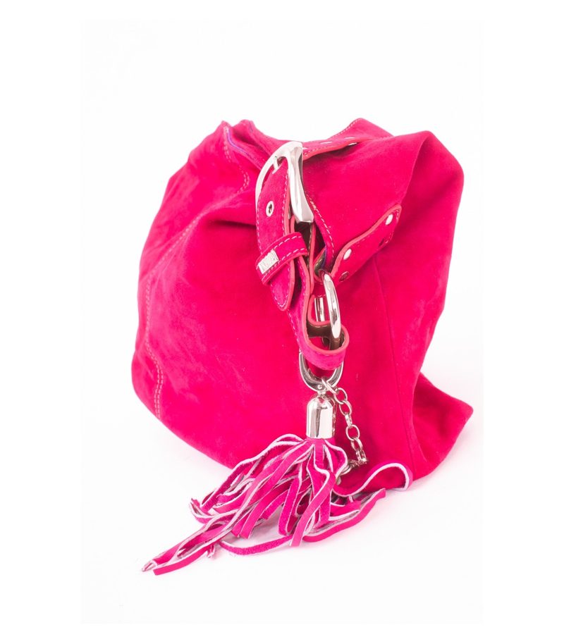 Damentasche Schultertasche Wildleder Quaste & Anhänger Pink – Foto 4