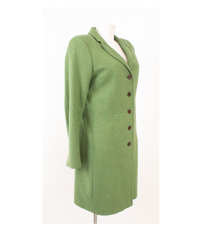 Fay Damen Wollmantel Made in Italy Gr. L 100% Grün Wolle Tweed – Foto 2
