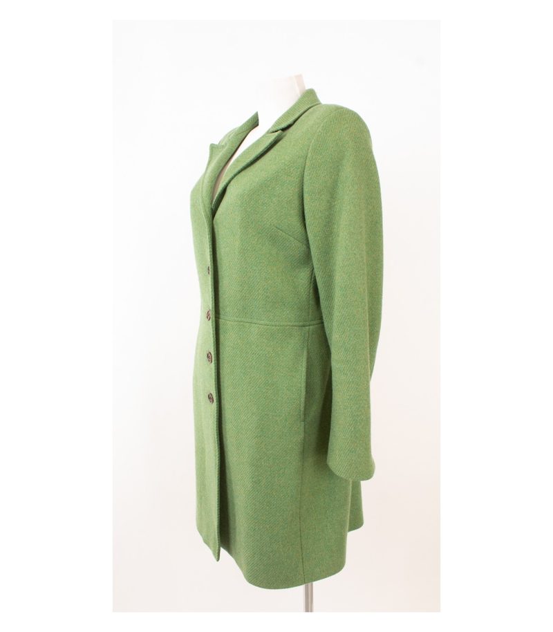 Fay Damen Wollmantel Made in Italy Gr. L 100% Grün Wolle Tweed – Foto 3