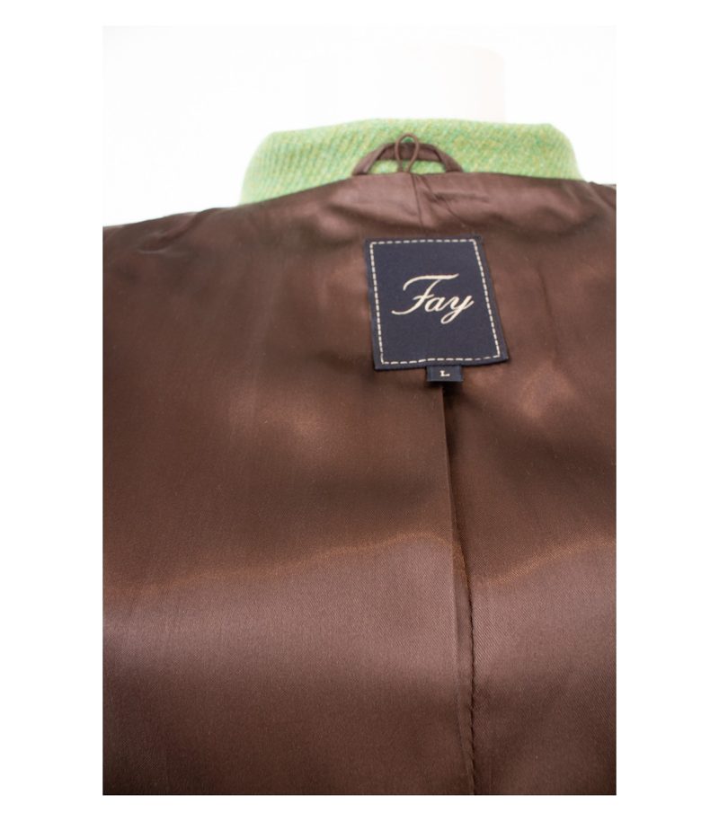 Fay Damen Wollmantel Made in Italy Gr. L 100% Grün Wolle Tweed – Foto 9