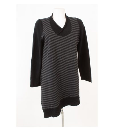 OSKA Damen Longpullover Gestreift Oversize Gr. 3 (DE 44) 100% Schwarz Grau Wolle