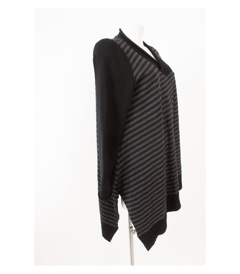 OSKA Damen Longpullover Gestreift Oversize Gr. 3 (DE 44) 100% Schwarz Grau Wolle – Foto 2