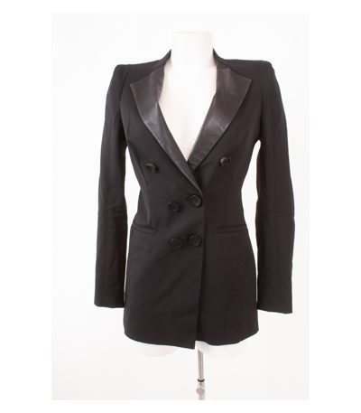 Schumacher Damen Blazer Gr.3 M Revers Schwarz Leder Wolle