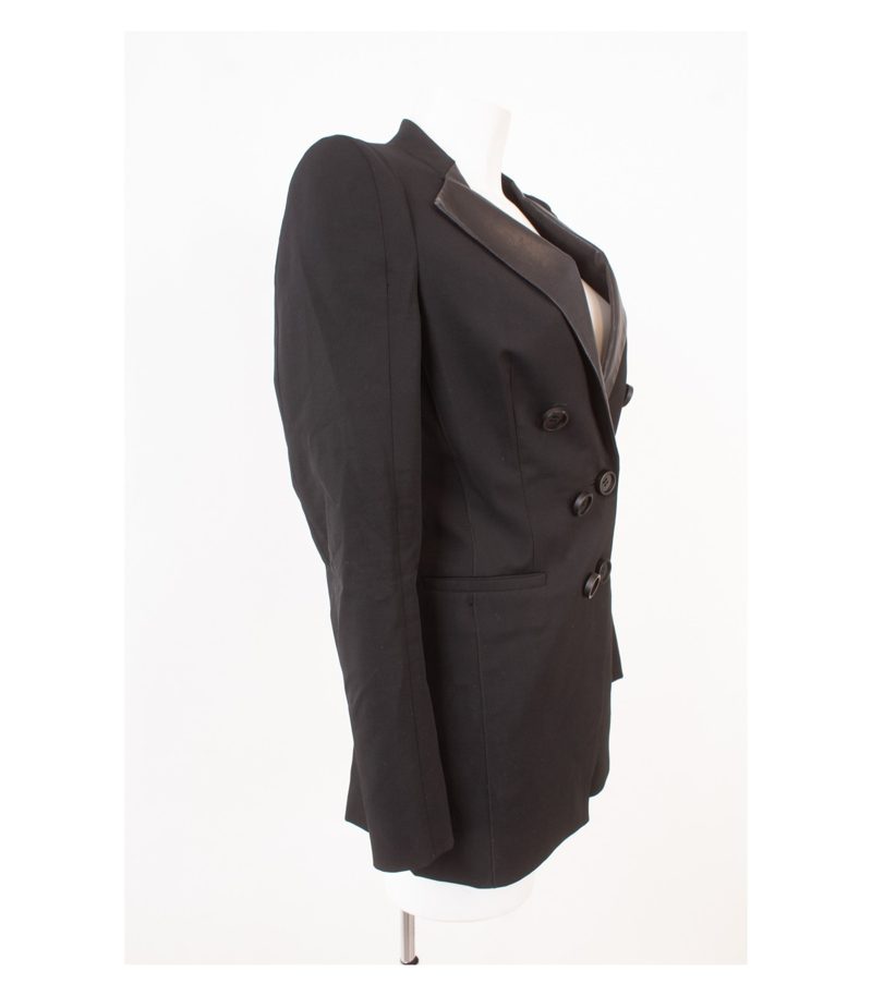 Schumacher Damen Blazer Gr.3 M Revers Schwarz Leder Wolle – Foto 2