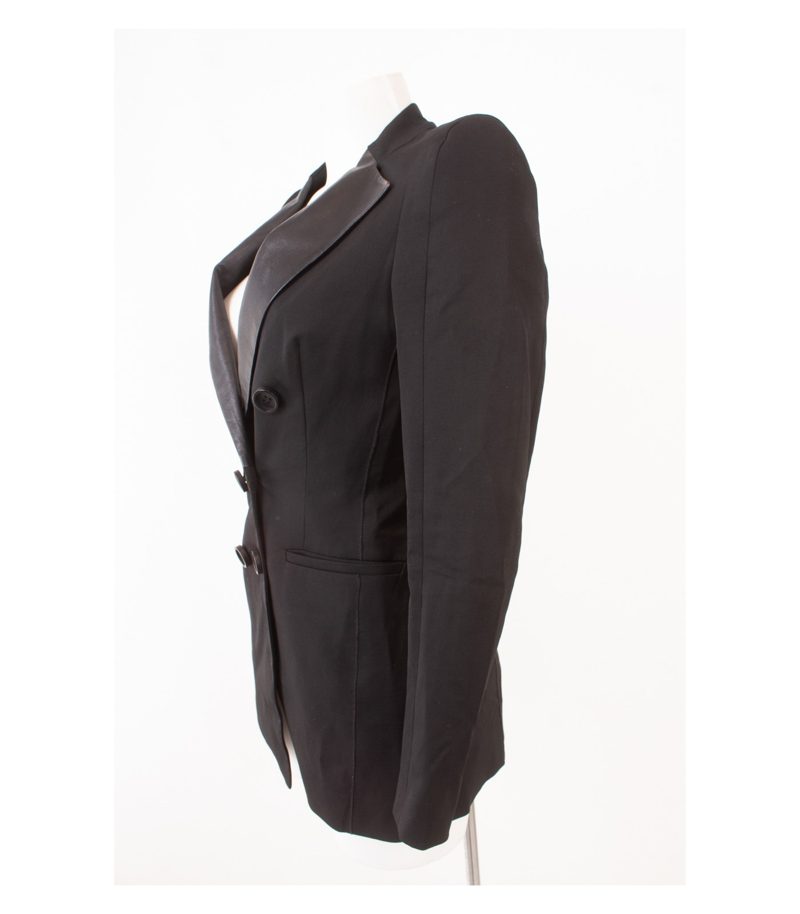 Schumacher Damen Blazer Gr.3 M Revers Schwarz Leder Wolle – Foto 3