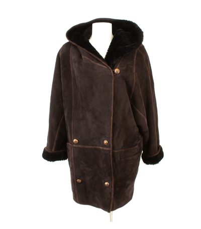 STRIWA Damen Lammfellmantel Innenfell warm Gr. XL Dunkelbraun Kapuze Echtleder