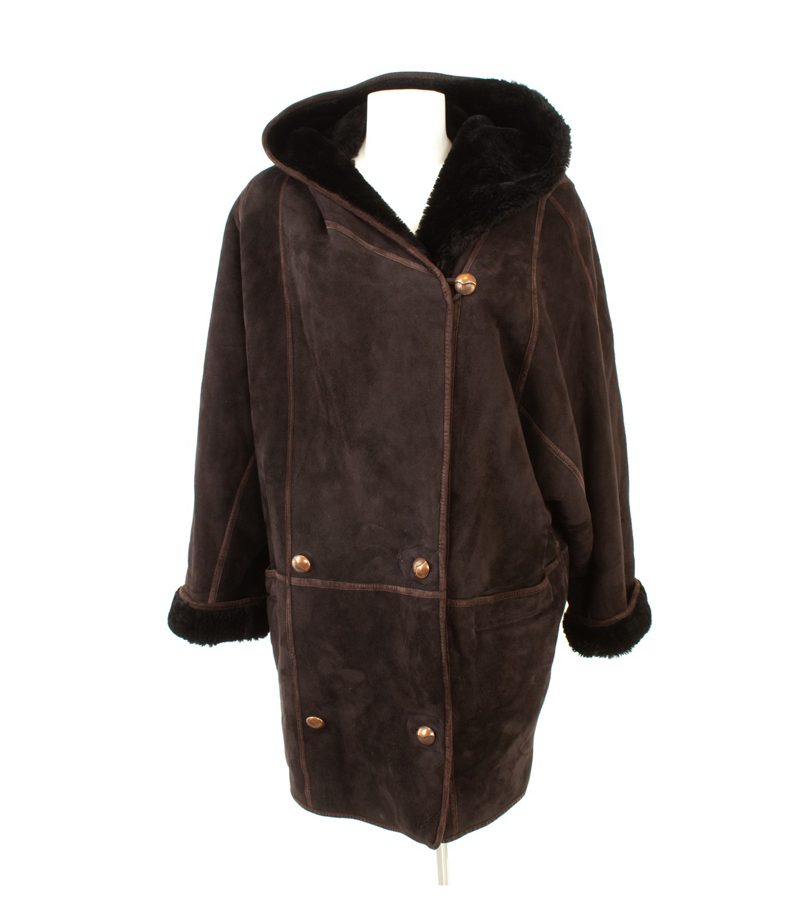 STRIWA Damen Lammfellmantel Innenfell warm Gr. XL Dunkelbraun Kapuze Echtleder – Foto 1