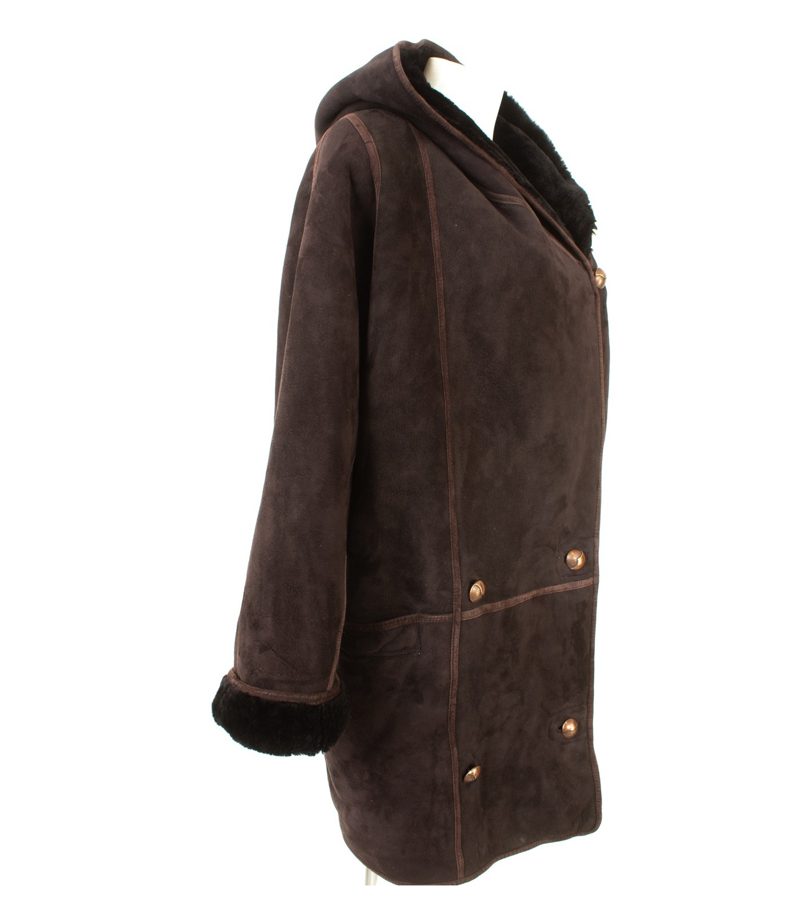 STRIWA Damen Lammfellmantel Innenfell warm Gr. XL Dunkelbraun Kapuze Echtleder – Foto 2