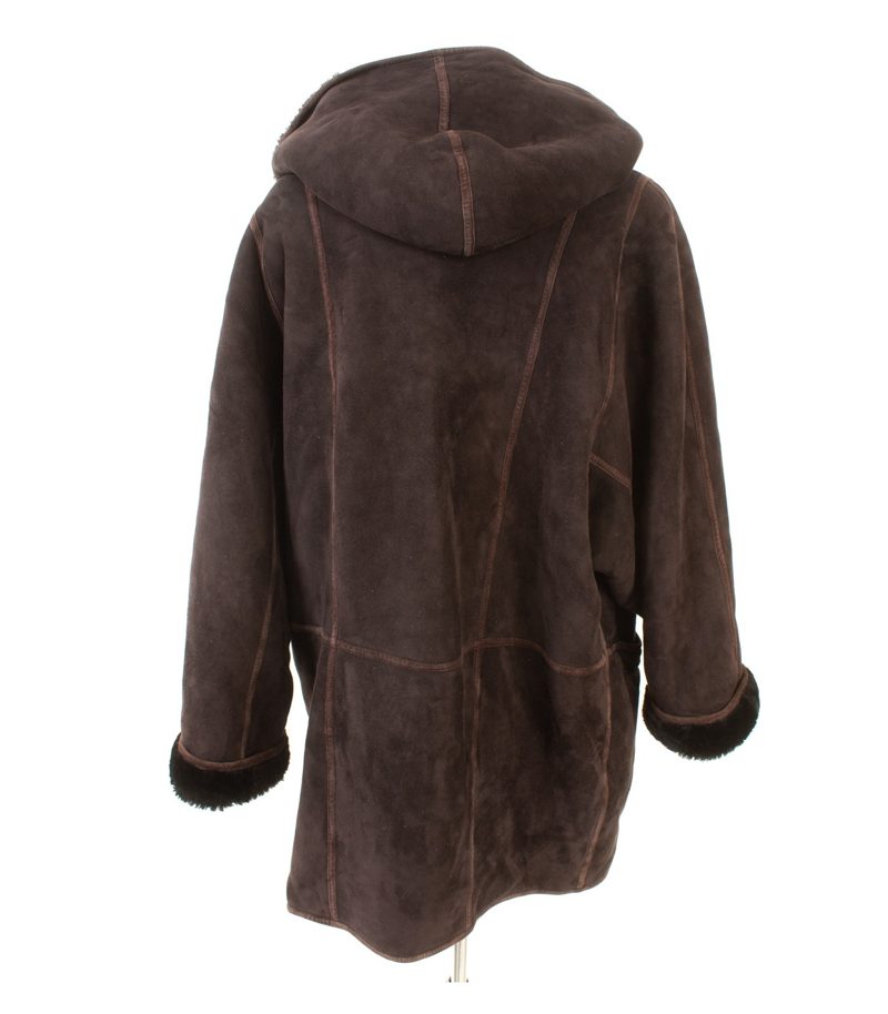 STRIWA Damen Lammfellmantel Innenfell warm Gr. XL Dunkelbraun Kapuze Echtleder – Foto 4