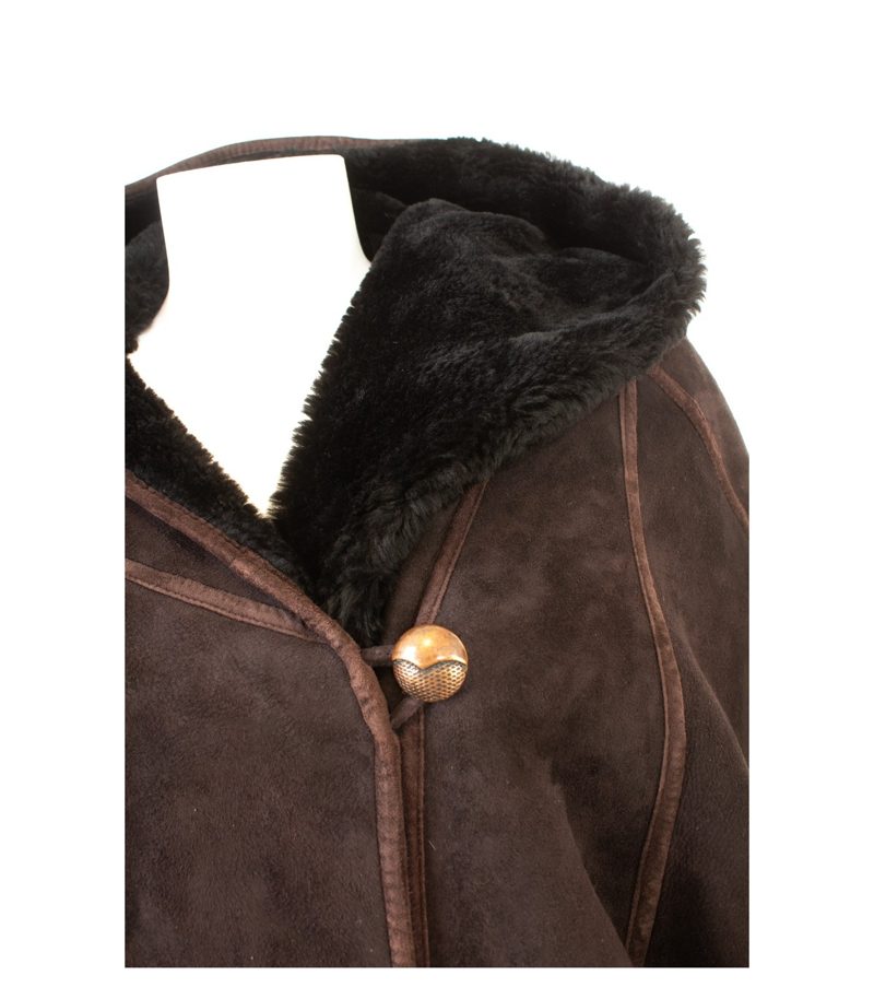 STRIWA Damen Lammfellmantel Innenfell warm Gr. XL Dunkelbraun Kapuze Echtleder – Foto 6