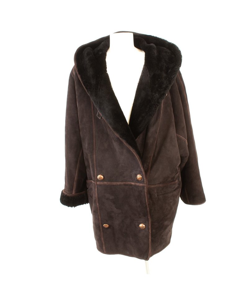 STRIWA Damen Lammfellmantel Innenfell warm Gr. XL Dunkelbraun Kapuze Echtleder – Foto 7