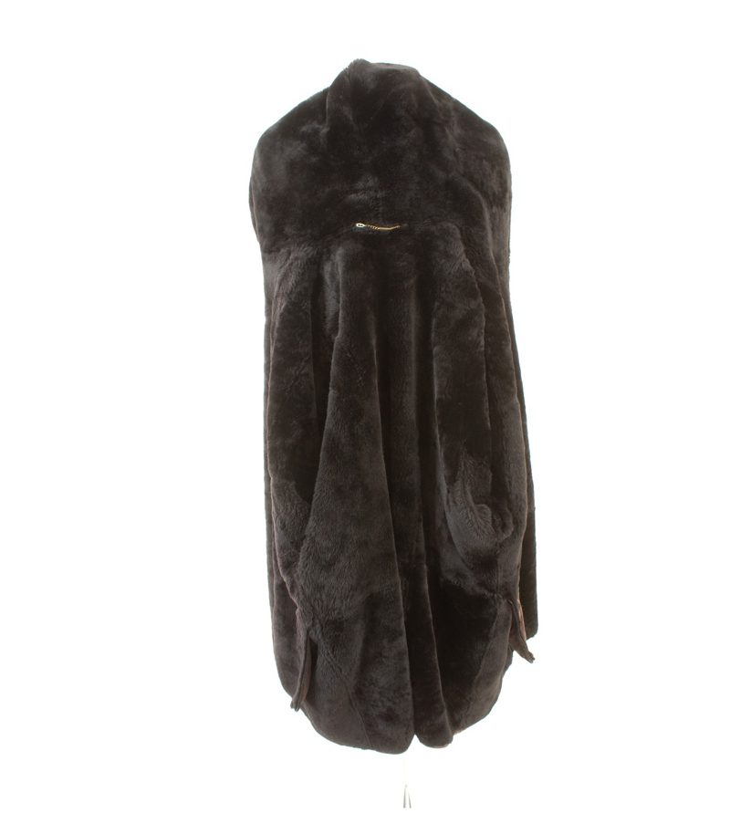 STRIWA Damen Lammfellmantel Innenfell warm Gr. XL Dunkelbraun Kapuze Echtleder – Foto 8