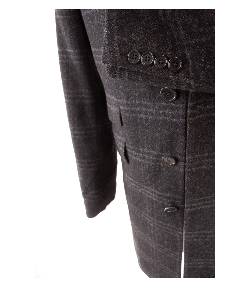 PS Paul Smith Herren Mantel Wollmantel Gr. M Anthrazit kariert Made in Portugal – Foto 6