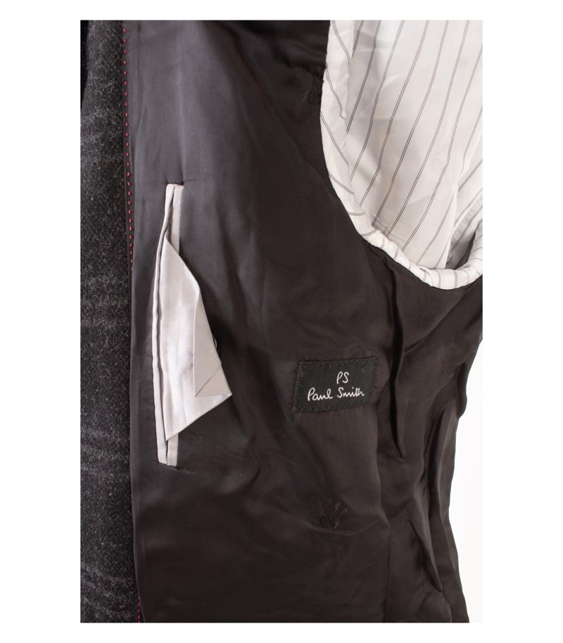 PS Paul Smith Herren Mantel Wollmantel Gr. M Anthrazit kariert Made in Portugal – Foto 8