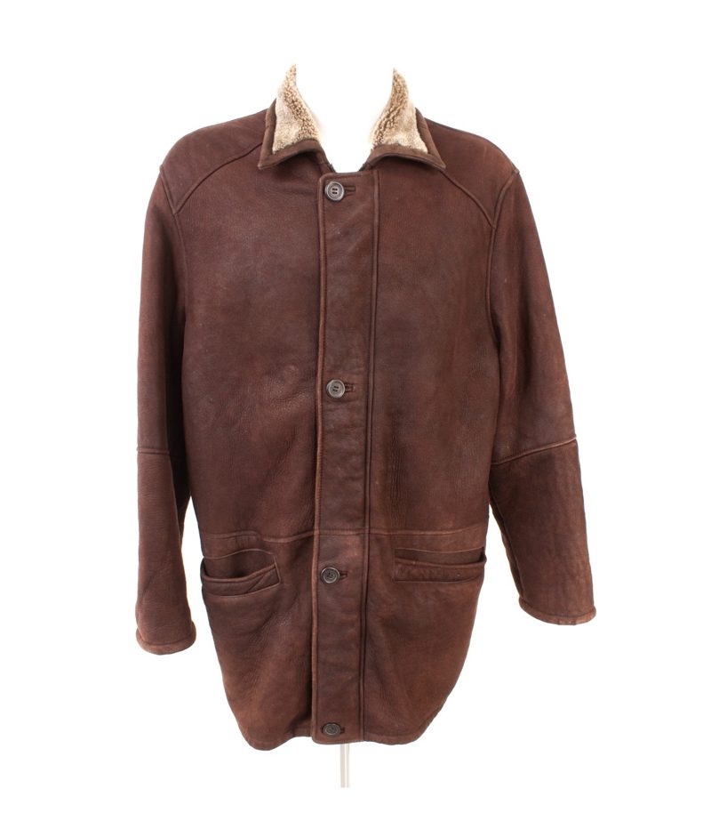 Atwardson Herren Lammfelljacke Shearling Winterjacke Gr. 54 Braun Echtleder – Foto 1