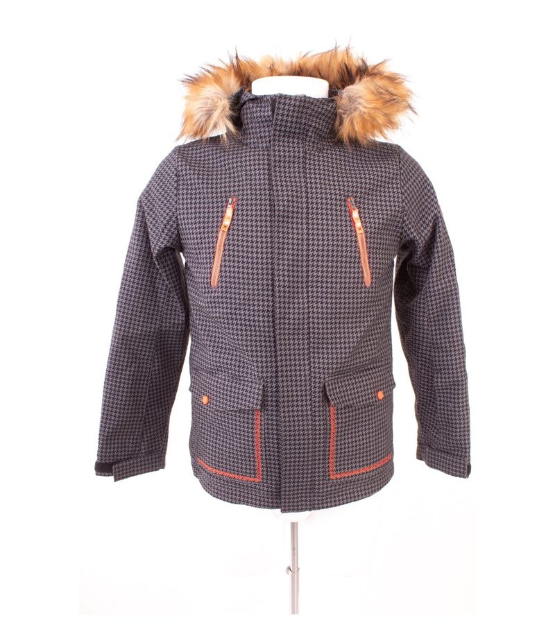Ziener Skijacke Jungen Muster Details Kapuze Gr. 164 Grau Orange – Foto 1