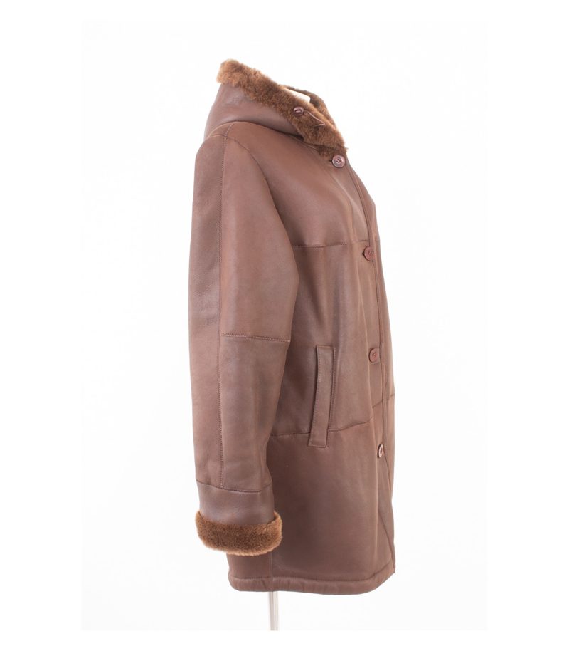 LAURA CASWELL Damen Mantel Lammnappa 40 Winterjacke Kapuze Braun Lammfell – Foto 2