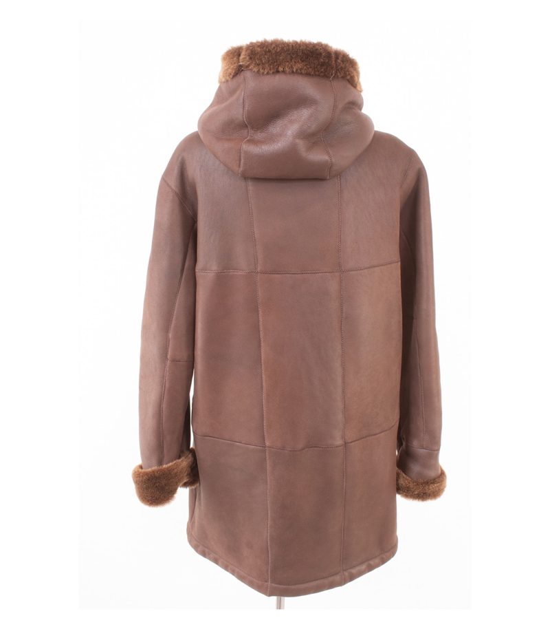 LAURA CASWELL Damen Mantel Lammnappa 40 Winterjacke Kapuze Braun Lammfell – Foto 4