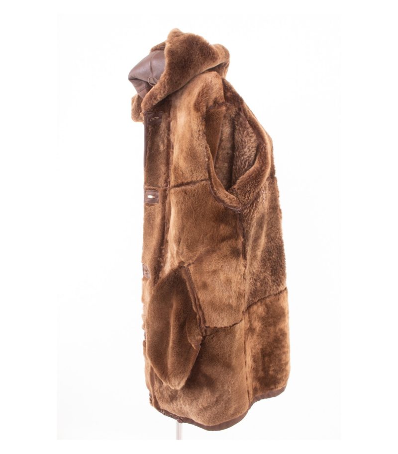 LAURA CASWELL Damen Mantel Lammnappa 40 Winterjacke Kapuze Braun Lammfell – Foto 7