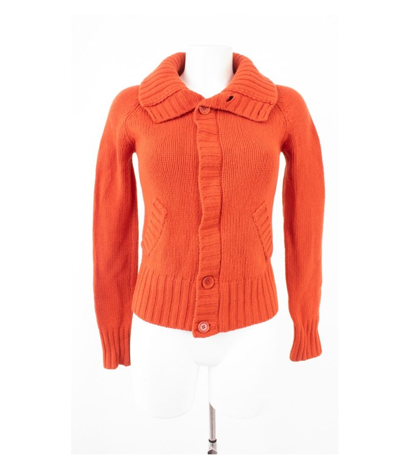 Massimo Dutti Damen Strickjacke Grobstrick Kragen Zip Gr. S 80% Orange Wolle – Foto 1