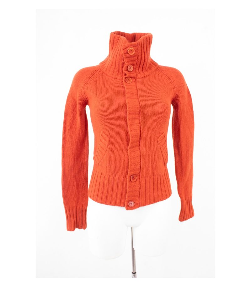 Massimo Dutti Damen Strickjacke Grobstrick Kragen Zip Gr. S 80% Orange Wolle – Foto 2