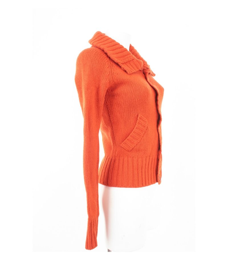 Massimo Dutti Damen Strickjacke Grobstrick Kragen Zip Gr. S 80% Orange Wolle – Foto 3