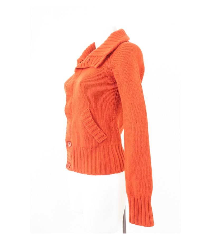 Massimo Dutti Damen Strickjacke Grobstrick Kragen Zip Gr. S 80% Orange Wolle – Foto 4