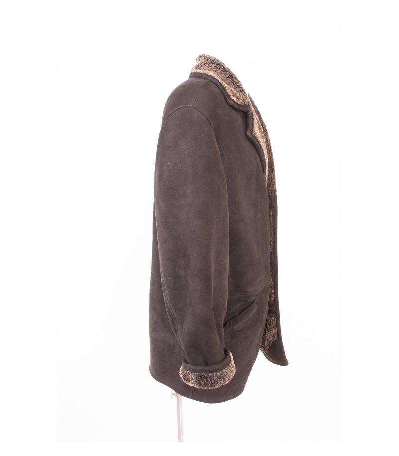 For Ever Herren Lammfellmantel Shearling Mantel. Gr. 48 Schwarzbraun Echtleder – Foto 2