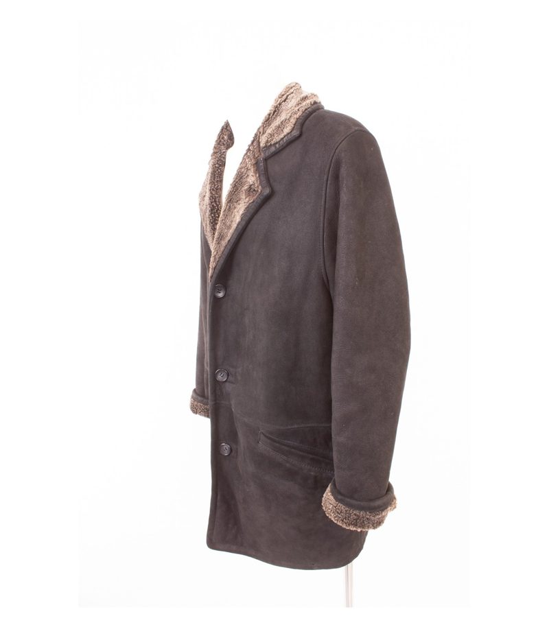 For Ever Herren Lammfellmantel Shearling Mantel. Gr. 48 Schwarzbraun Echtleder – Foto 3